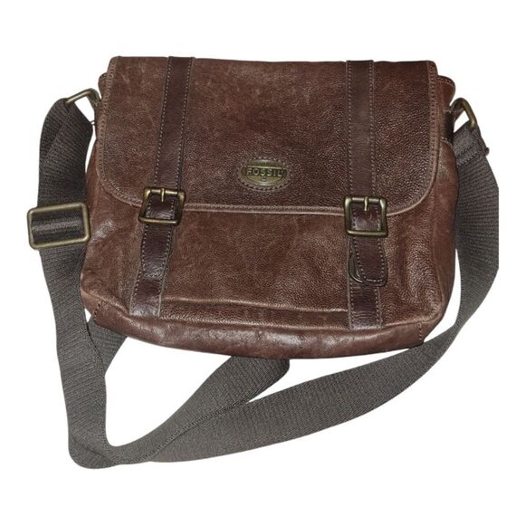 Fossil Brown Leather Messenger Bag Crossbody - Picture 1 of 9